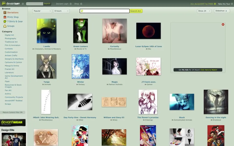 deviantart.com homepage in 2011