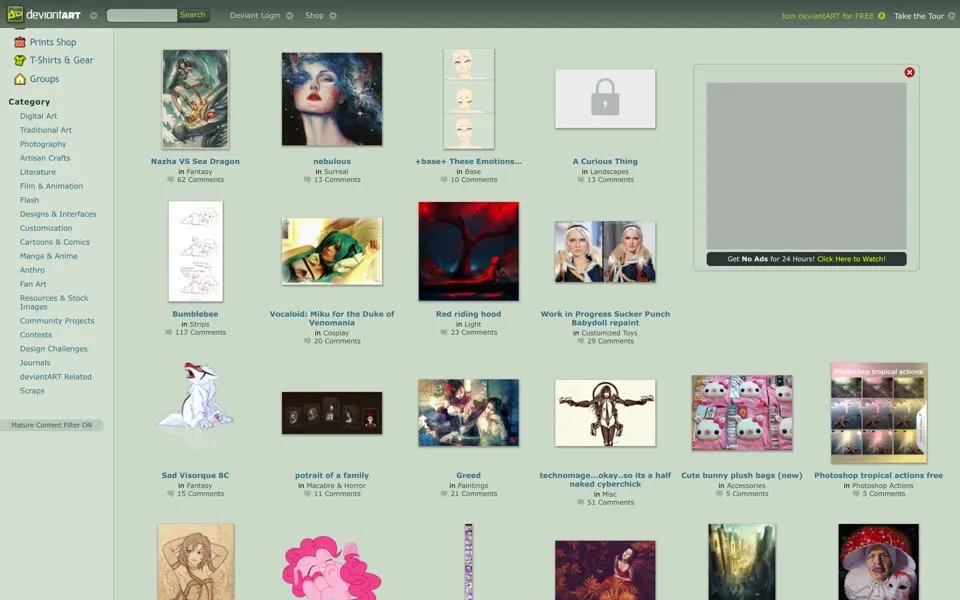 deviantart.com homepage in 2012