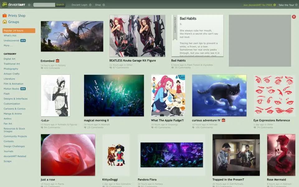 deviantart.com homepage in 2013