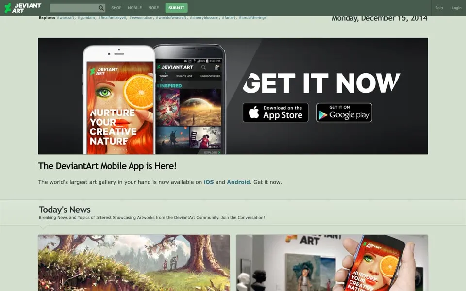 deviantart.com homepage in 2014