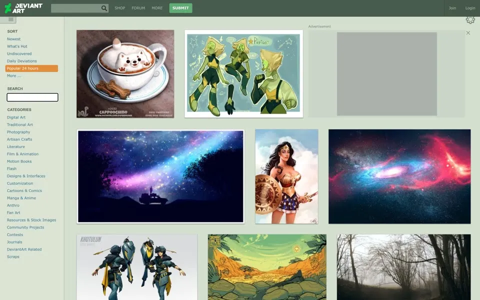 deviantart.com homepage in 2018
