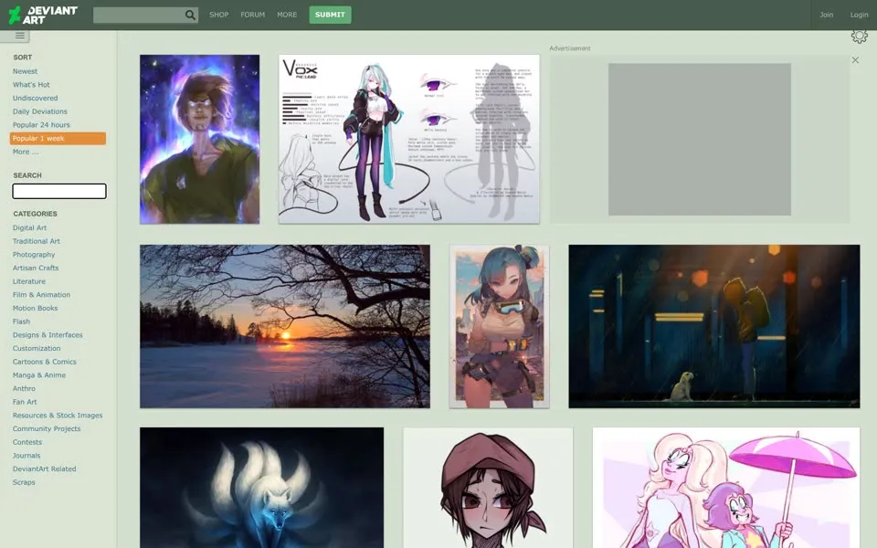 deviantart.com homepage in 2019