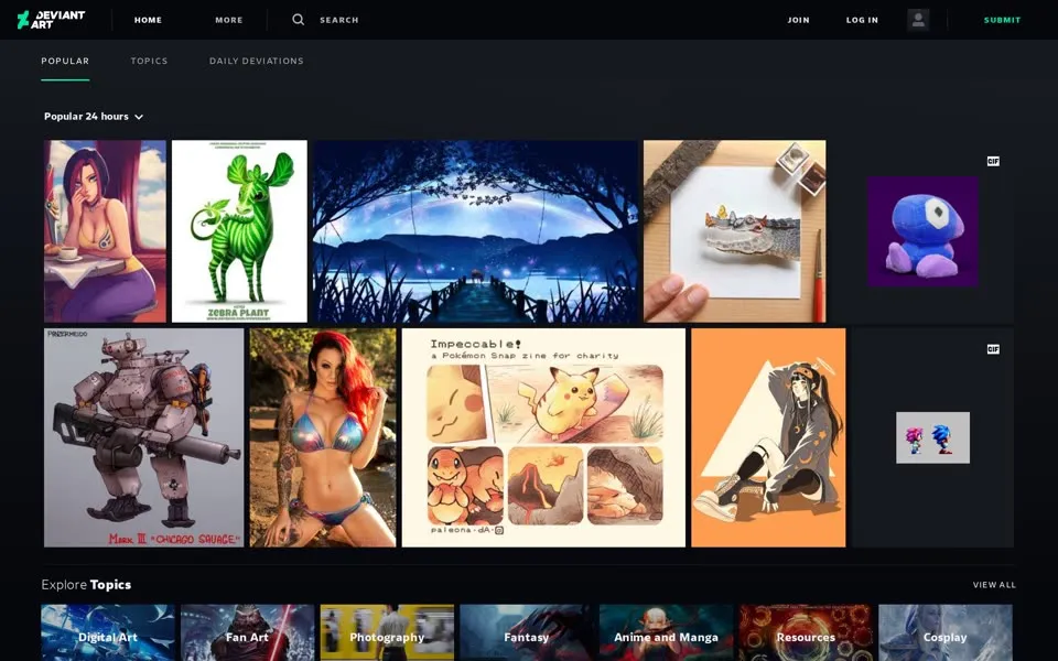 deviantart.com homepage in 2020