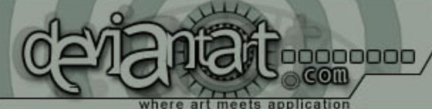 DeviantArt logo on the 2000 deviantart.com homepage: Outlined lowercase lettering includes the dot-com address