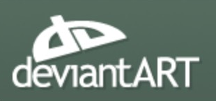 DeviantArt logo on the 2009 deviantart.com homepage: A white dA emblem sits above a rounded wordmark