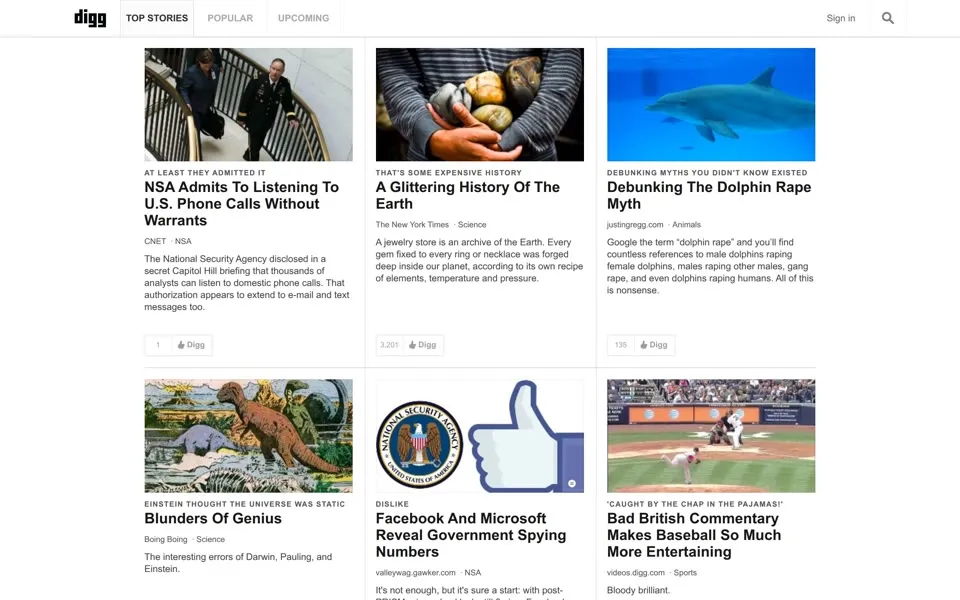 digg.com homepage in 2013