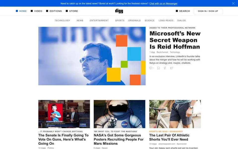 digg.com homepage in 2016