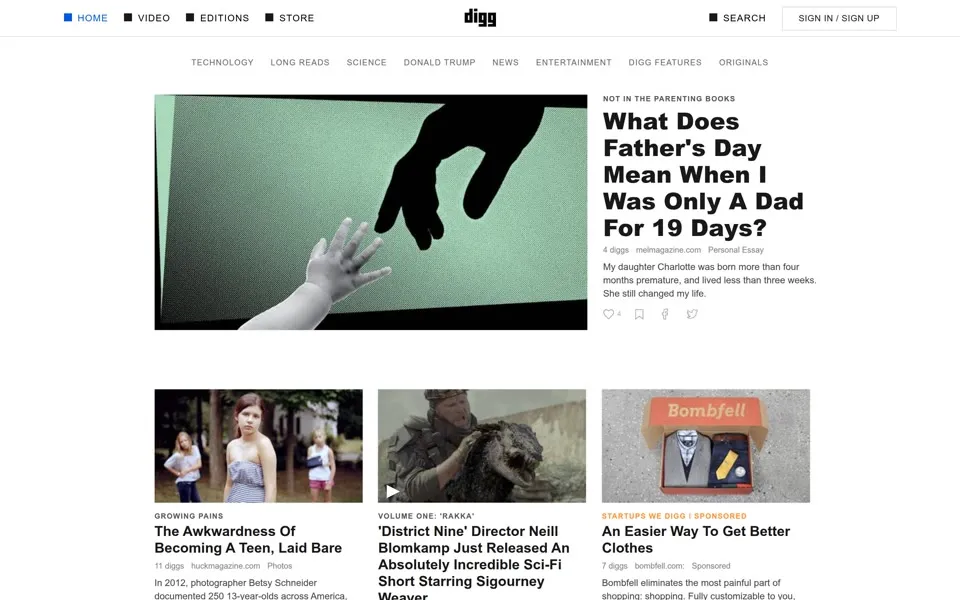 digg.com homepage in 2017