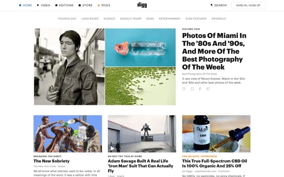 digg.com homepage in 2019