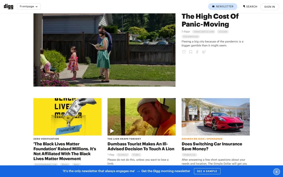 digg.com homepage in 2020