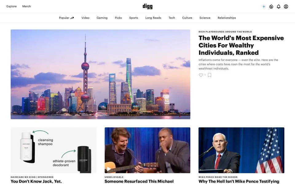 digg.com homepage in 2022