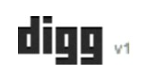 Digg logo on the 2012 digg.com homepage: after the Betaworks redesign: black blocky 'digg' on white, tagged 'v1'