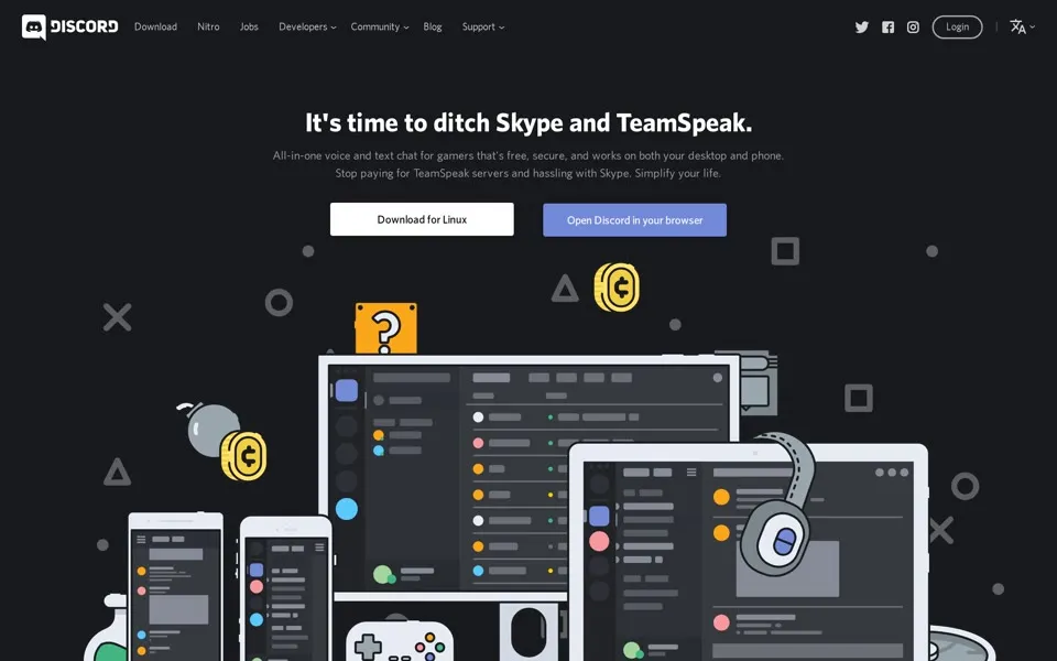 discord.com homepage in 2018