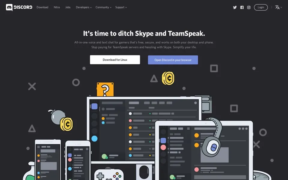 discord.com homepage in 2019