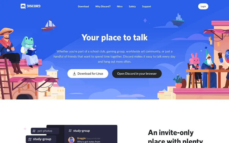 discord.com homepage in 2020