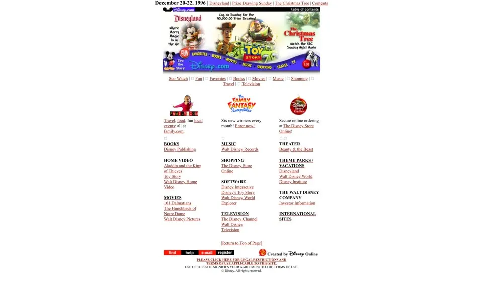 disney.com homepage in 1996