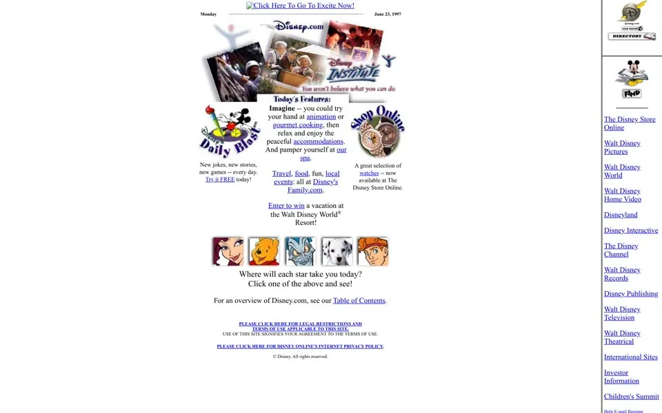 disney.com homepage in 1997