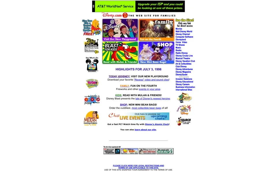 disney.com homepage in 1998