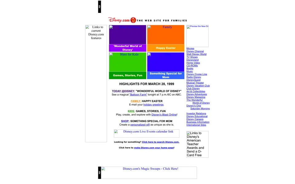 disney.com homepage in 1999