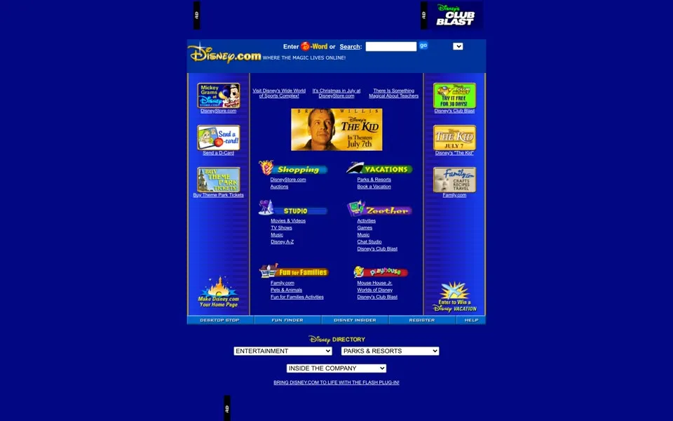 disney.com homepage in 2000