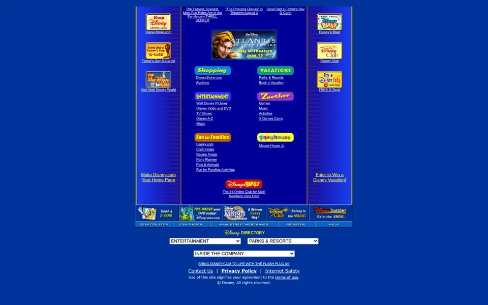 disney.com homepage in 2001