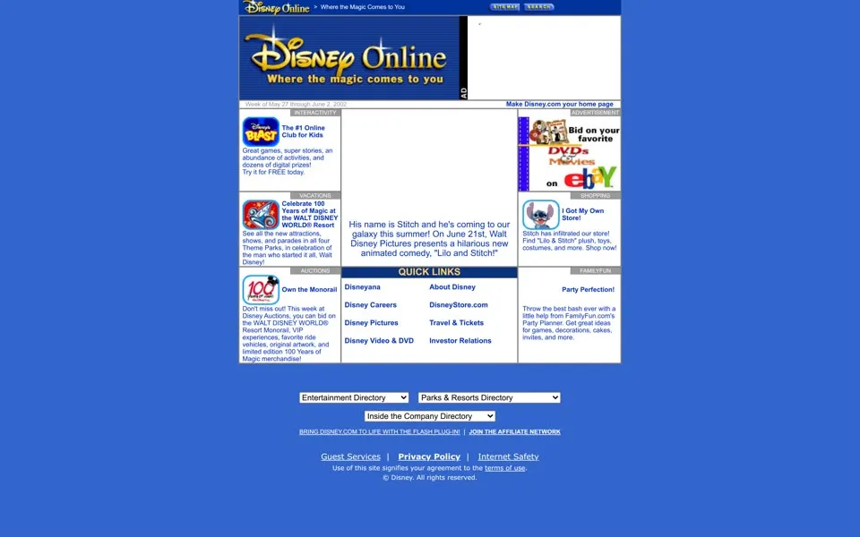 disney.com homepage in 2002