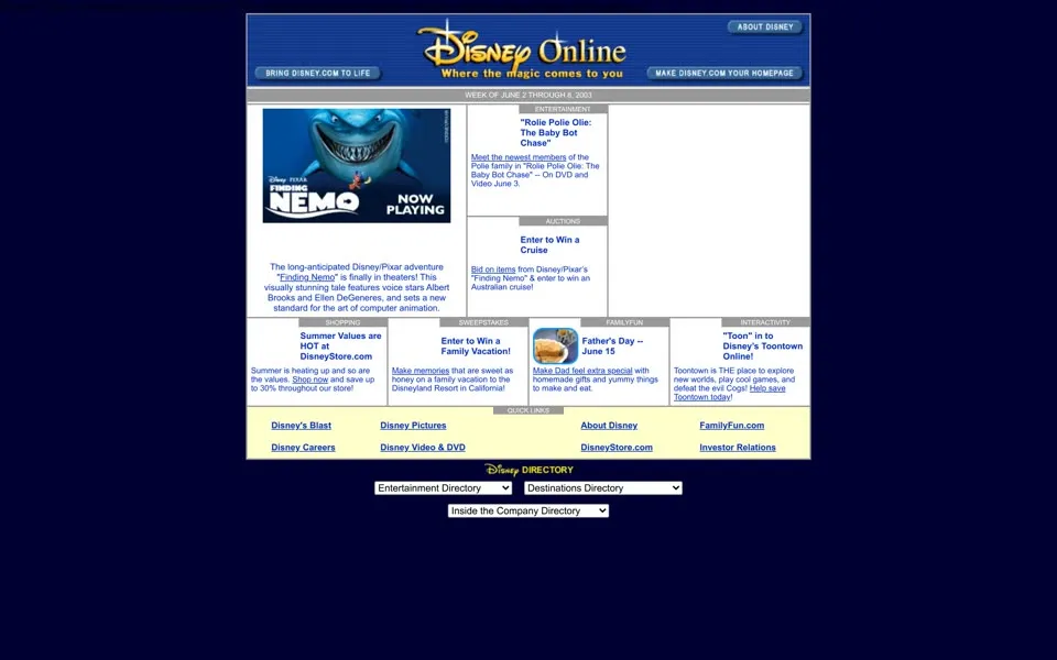 disney.com homepage in 2003