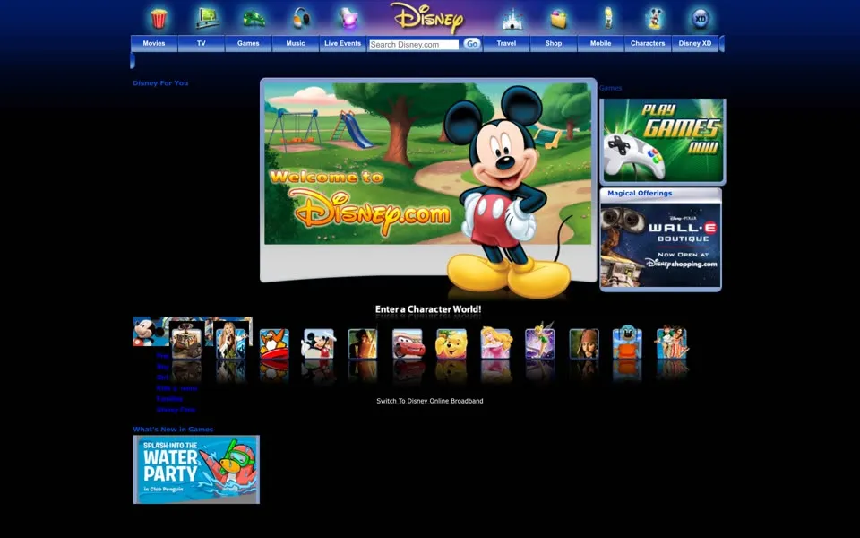disney.com homepage in 2008