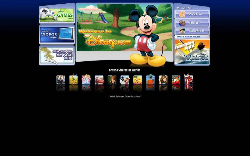 disney.com homepage in 2009