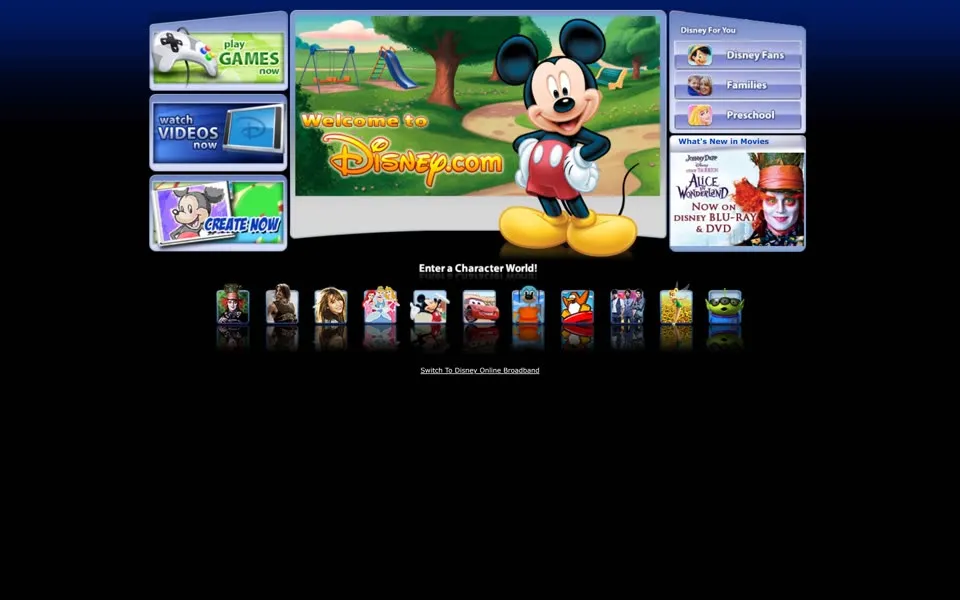 disney.com homepage in 2010