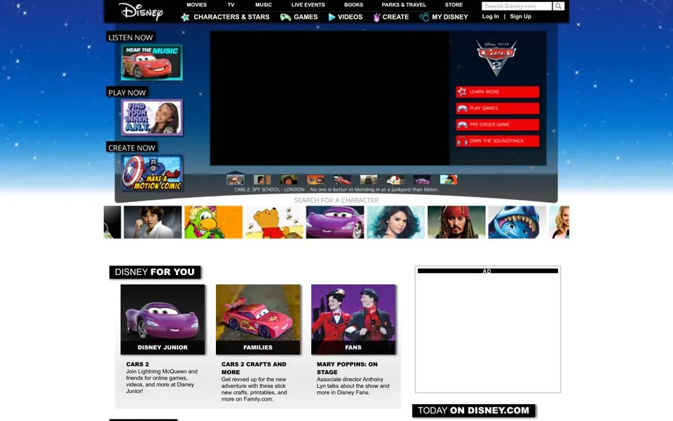disney.com homepage in 2011