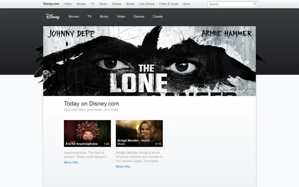 disney.com homepage in 2012