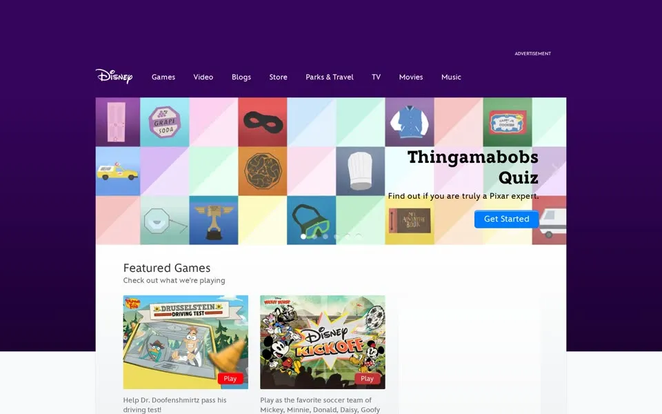 disney.com homepage in 2014