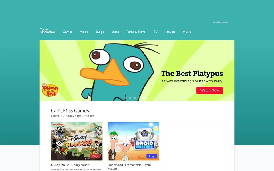 disney.com homepage in 2015