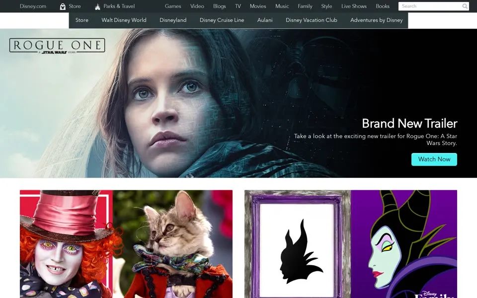 disney.com homepage in 2016