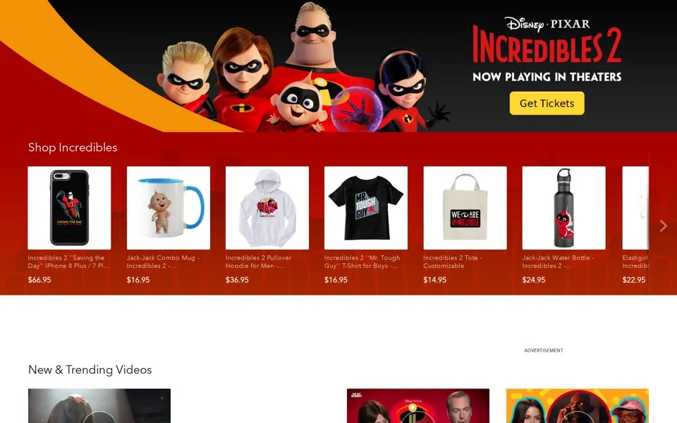 disney.com homepage in 2018