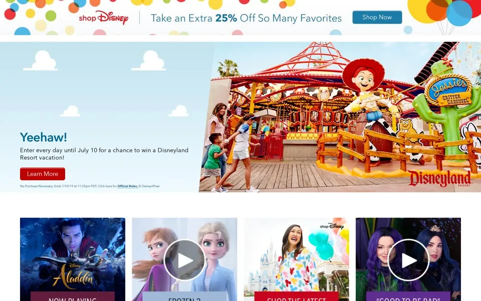 disney.com homepage in 2019