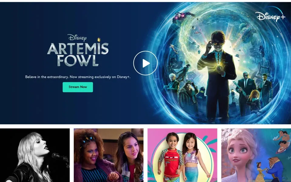 disney.com homepage in 2020