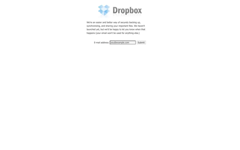 dropbox.com homepage in 2007