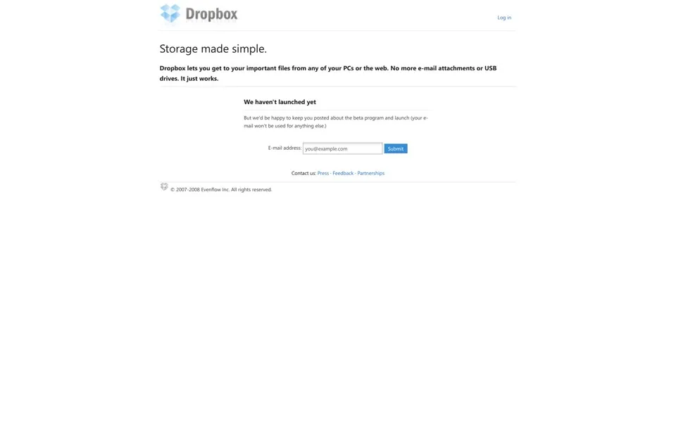 dropbox.com homepage in 2008