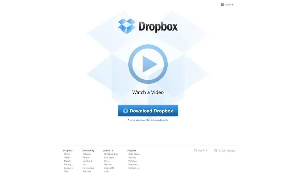 dropbox.com homepage in 2011