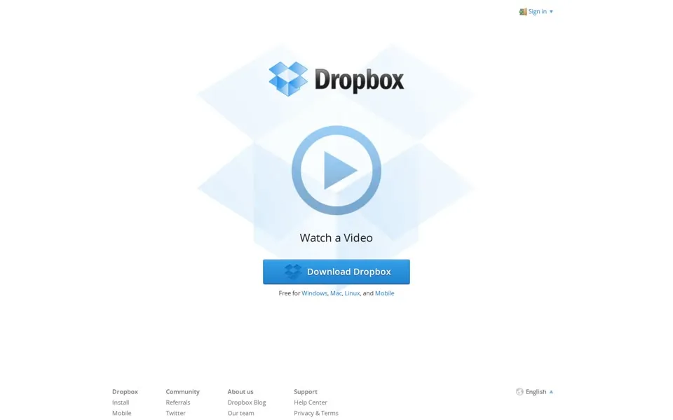 dropbox.com homepage in 2012