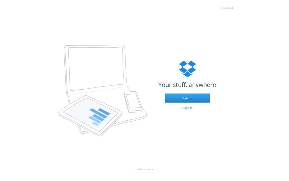 dropbox.com homepage in 2013
