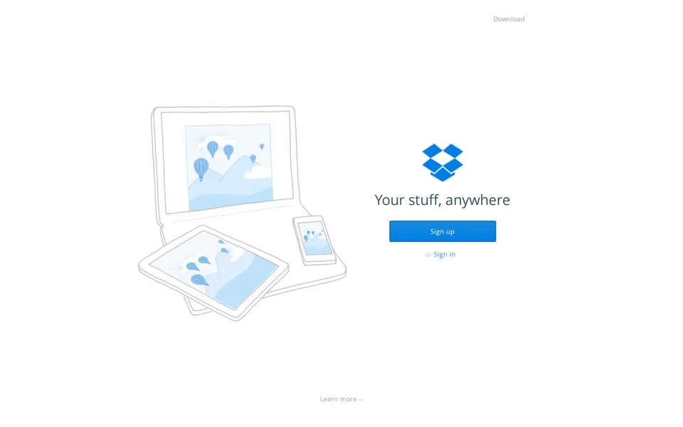 dropbox.com homepage in 2014