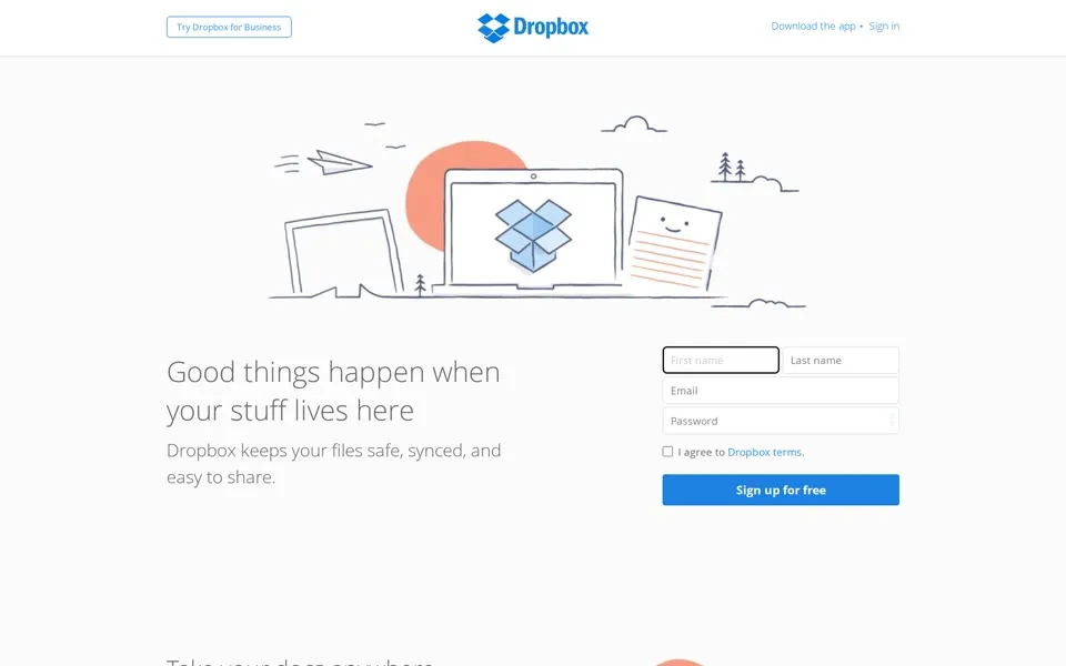 dropbox.com homepage in 2015