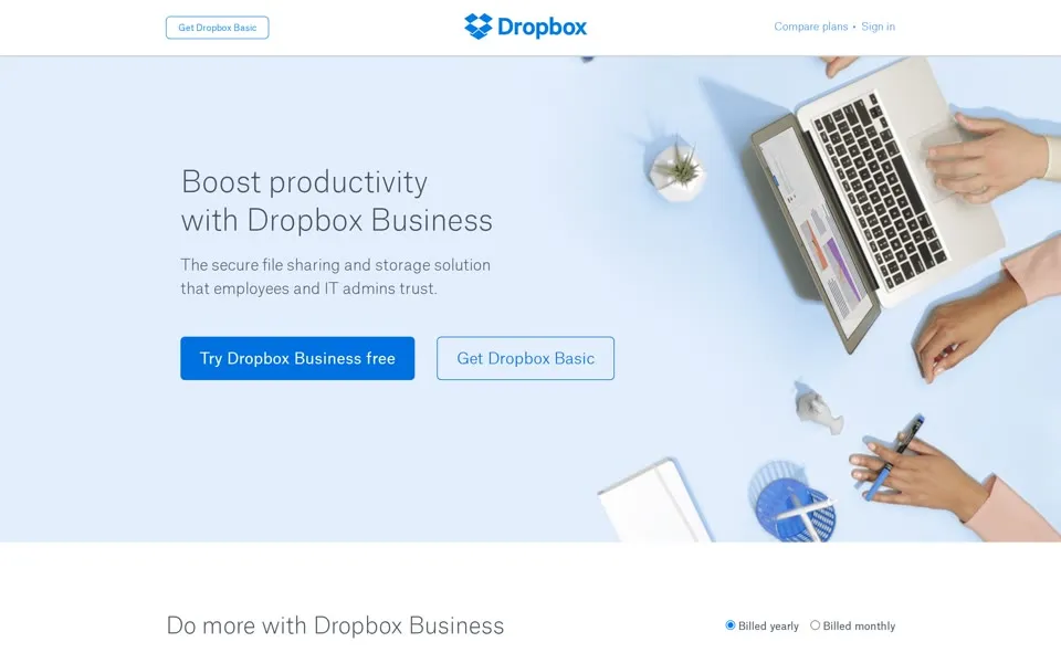 dropbox.com homepage in 2017