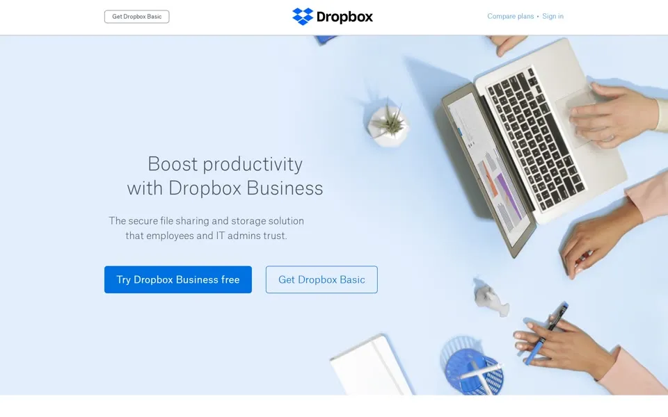 dropbox.com homepage in 2018
