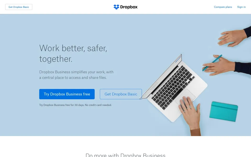 dropbox.com homepage in 2019