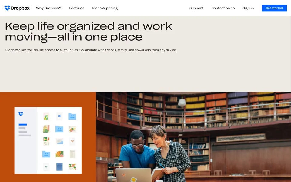 dropbox.com homepage in 2021