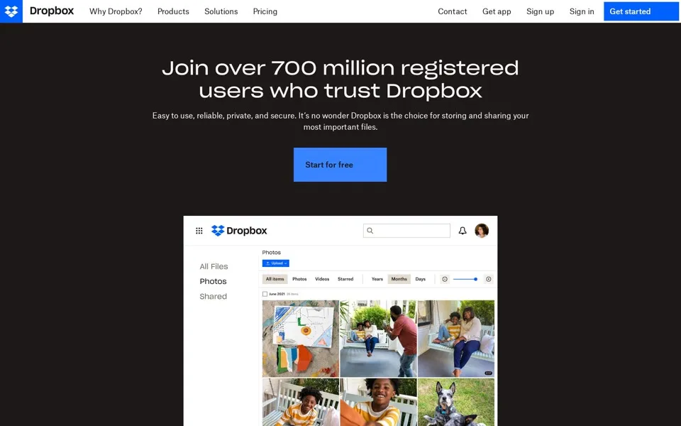 dropbox.com homepage in 2022